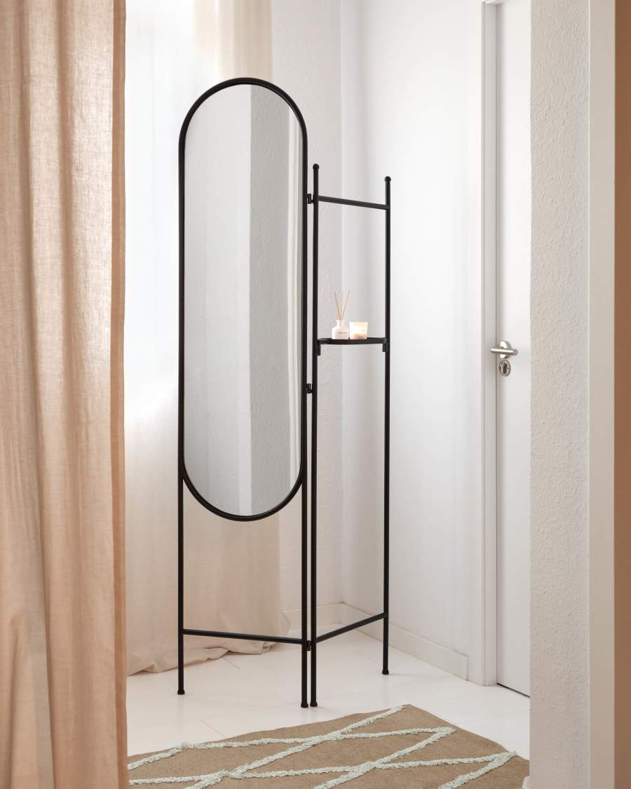 Paravento Vaniria in metallo nero con specchio 82 x 183 cm