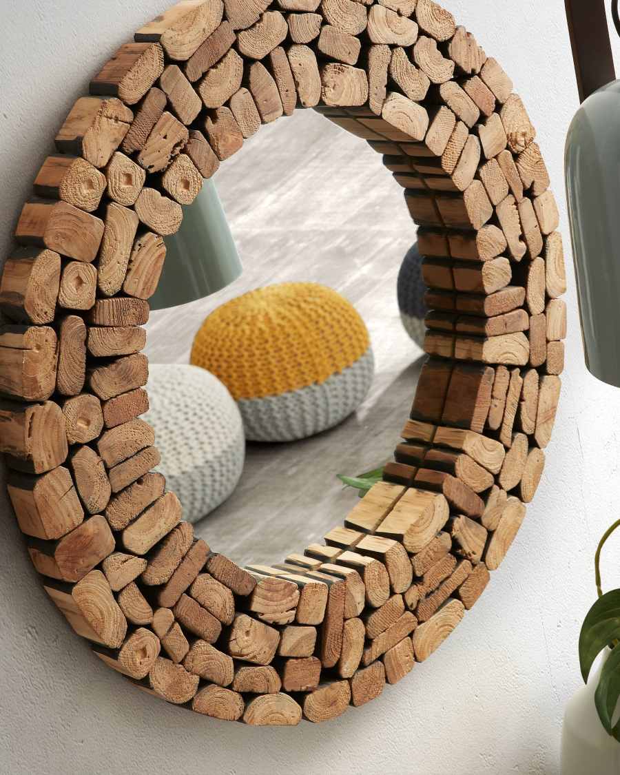 Mustard and grey Arnot pouf Ø 50 cm