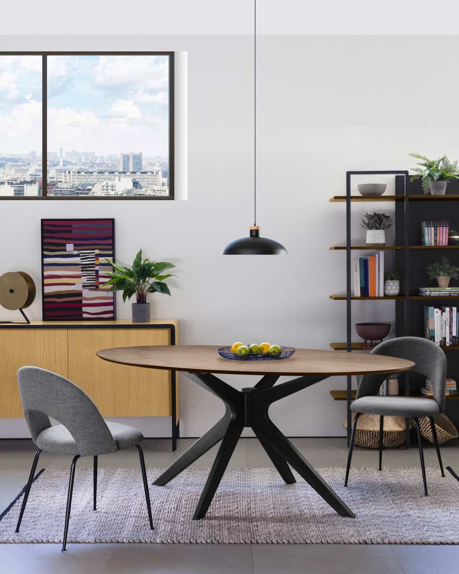 Mahalia dining chair in dark grey with steel legs, with a black painted finish FSC 100%