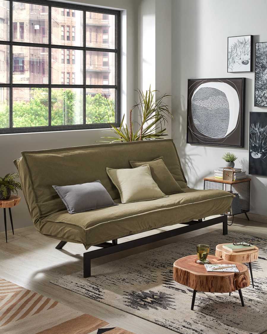 Eveline Bettsofa 195 cm, braun, Metall Struktur