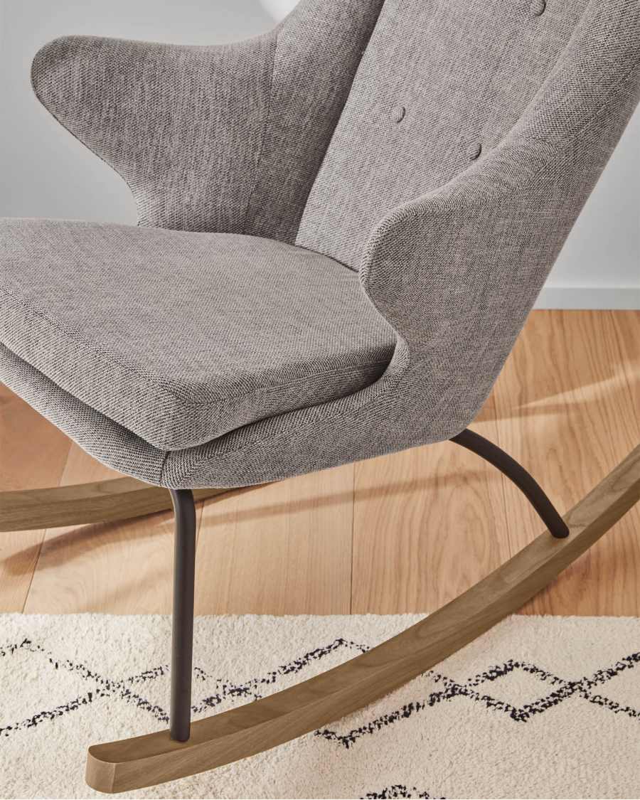 Meryl rocking chair in grey with steel legs and solid ash wood.