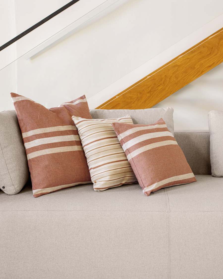 Funda de coixí Sydelle de ratlles beix 45 x 45 cm