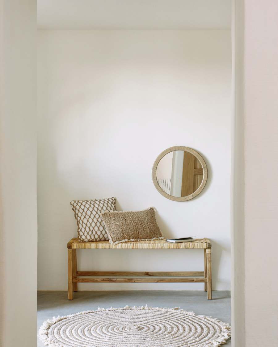 Alum Rundspiegel aus massivem Mindi-Holz, 50 cm