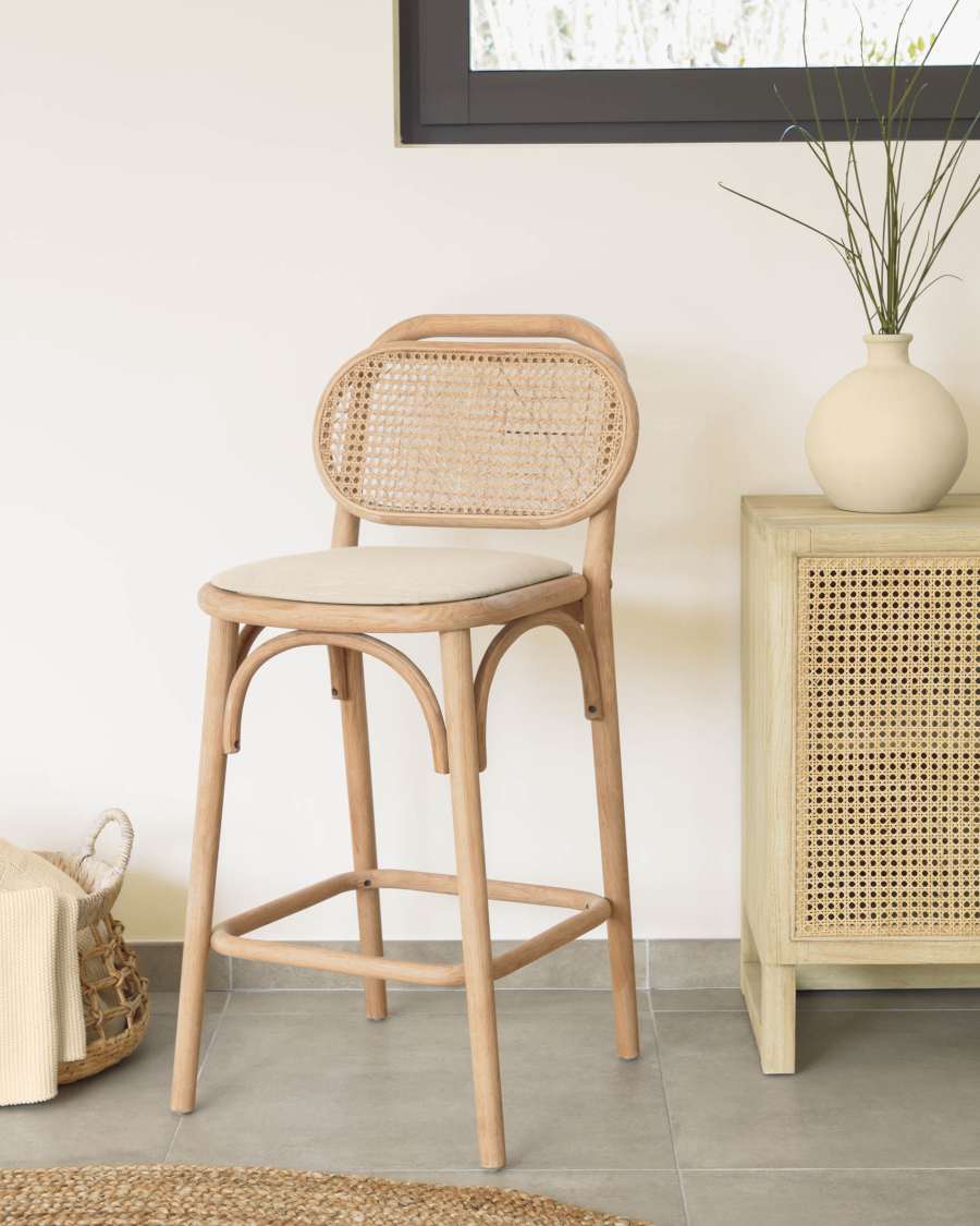 Tabouret Doriane bois de chêne finition naturelle 65 cm siège avec revêtement FSC Mix Credit
