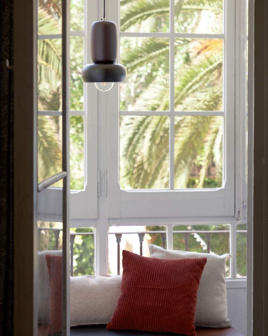 Suspension Cathaysa en métal peint bordeaux et noir