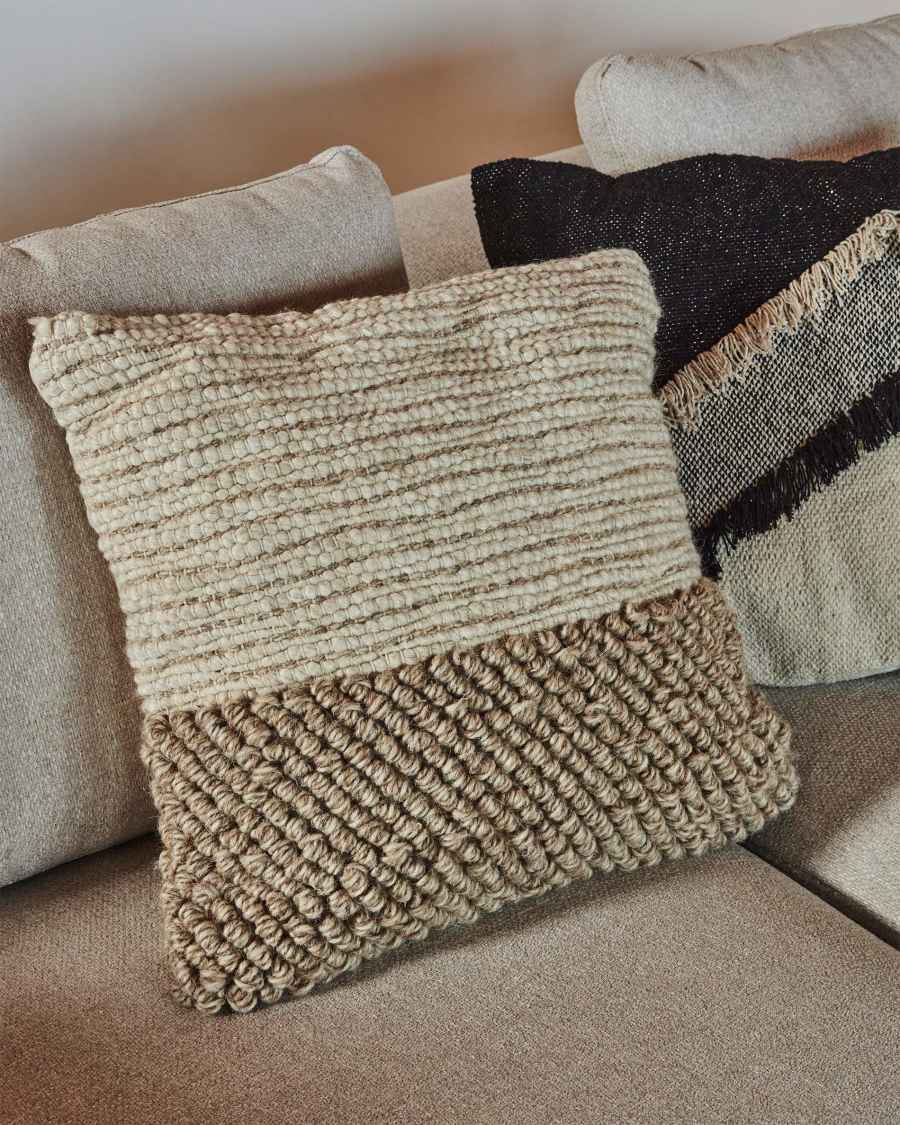 Fodera cuscino Maday in lana e cotone beige 45 x 45 cm