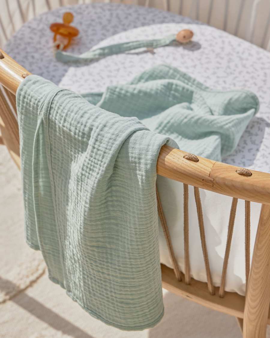 Lot de 2 langes bébé Yamile 100 % coton biologique (GOTS) turquoise et jaune moutarde