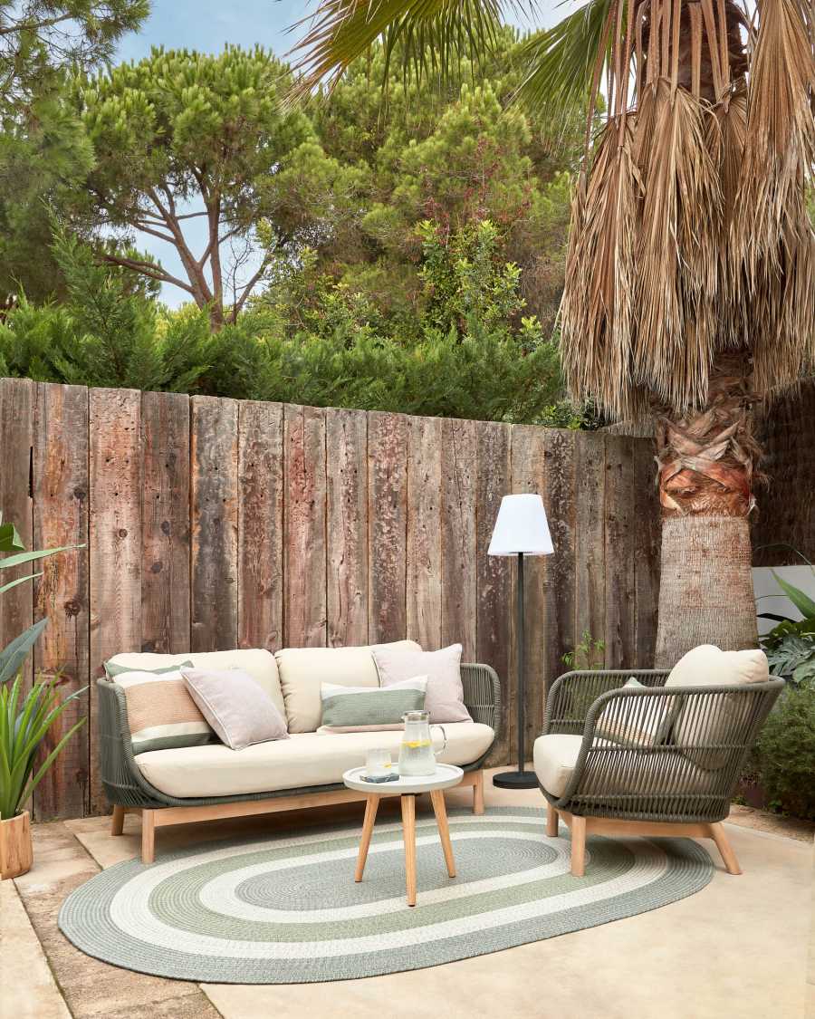 Catalina armchair made with green rope and FSC solid acacia wood