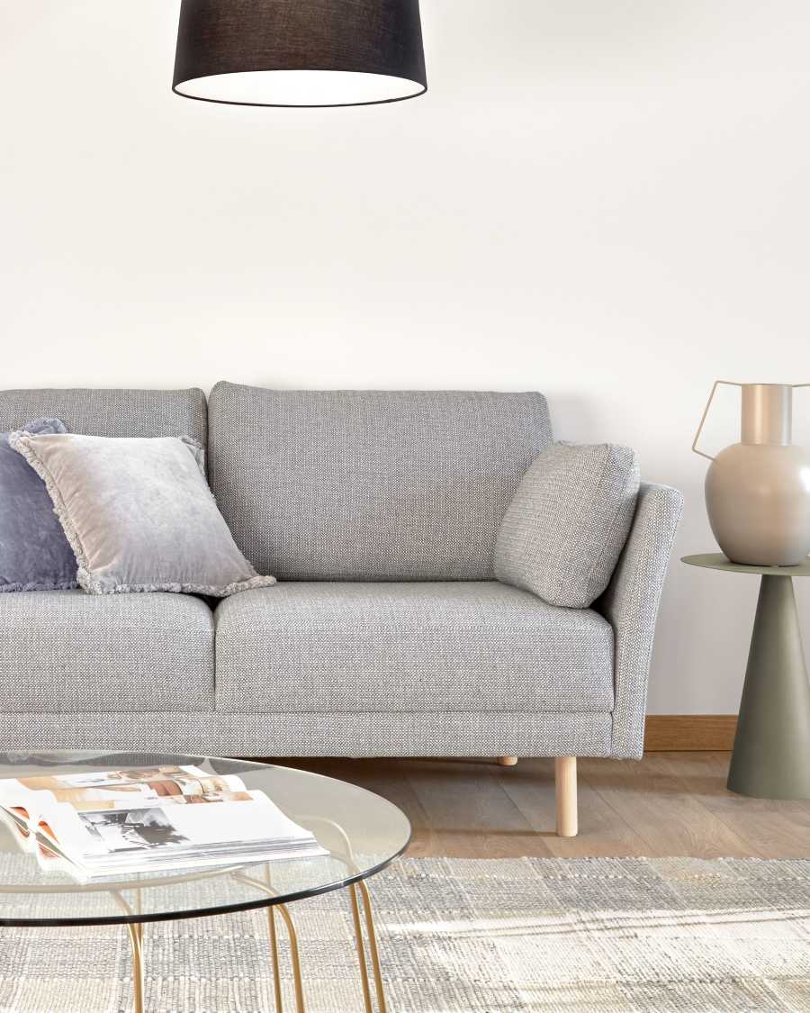 Gilma 2 seater sofa in light grey with natural wood finish legs, 170 cm