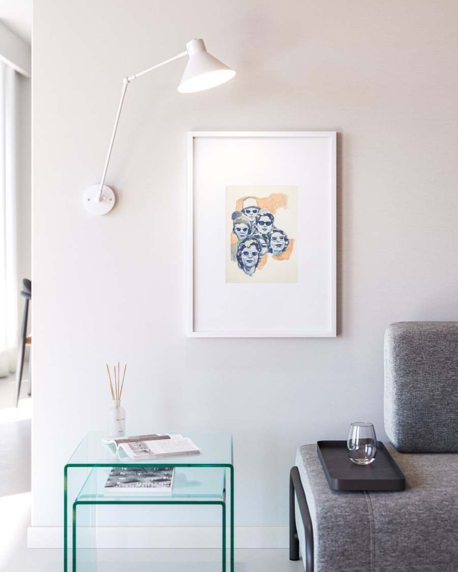 Fedra white and beige picture with faces wearing glasses 50 x 70 cm