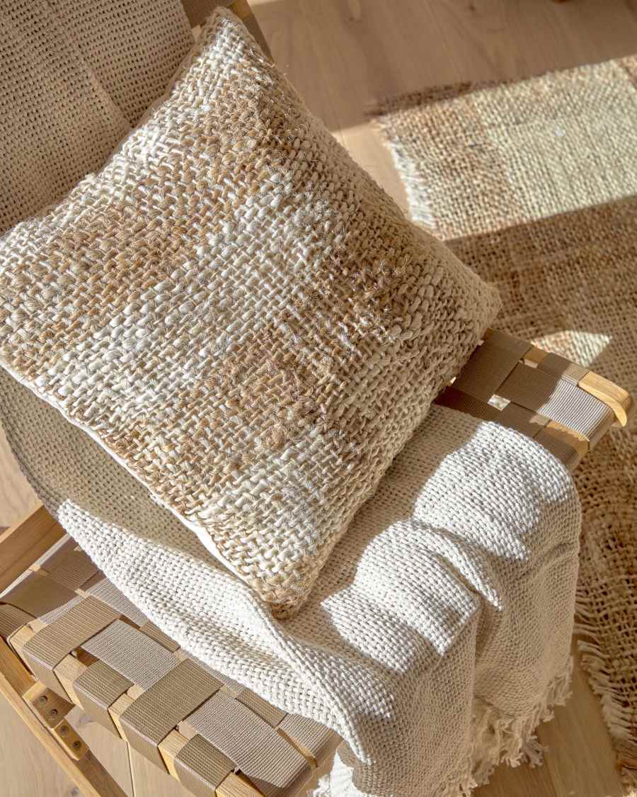 Daila jute cushion cover with natural and beige stripes 45 x 45 cm