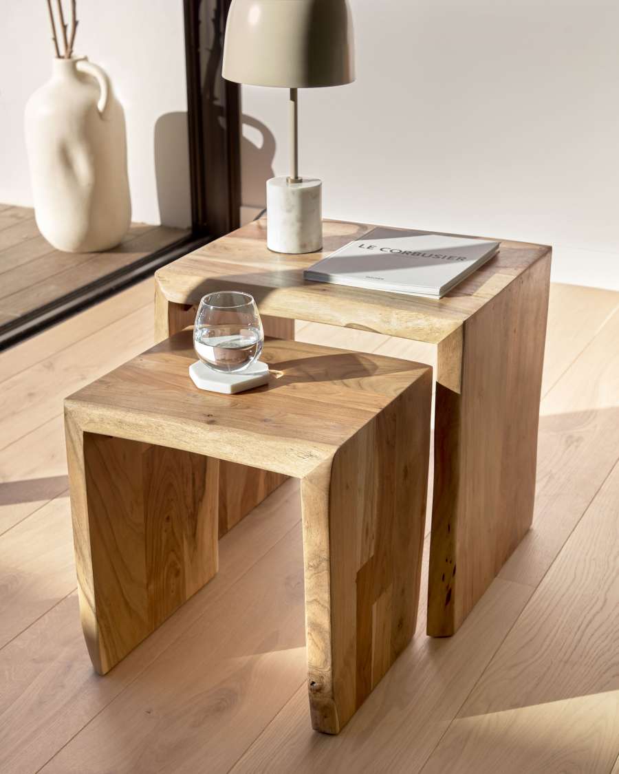 Zuleika set of 2 nesting side tables, made from solid acacia wood, 50 x 42 / 34 x 42 cm