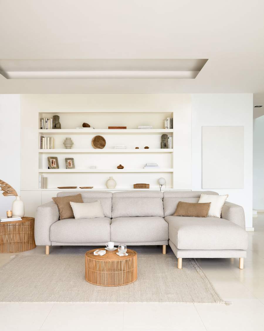 Sofà Singa 3 places chaise longue dret capçal reclinable i seient extensible beix 296 cm FSC Mix Credit