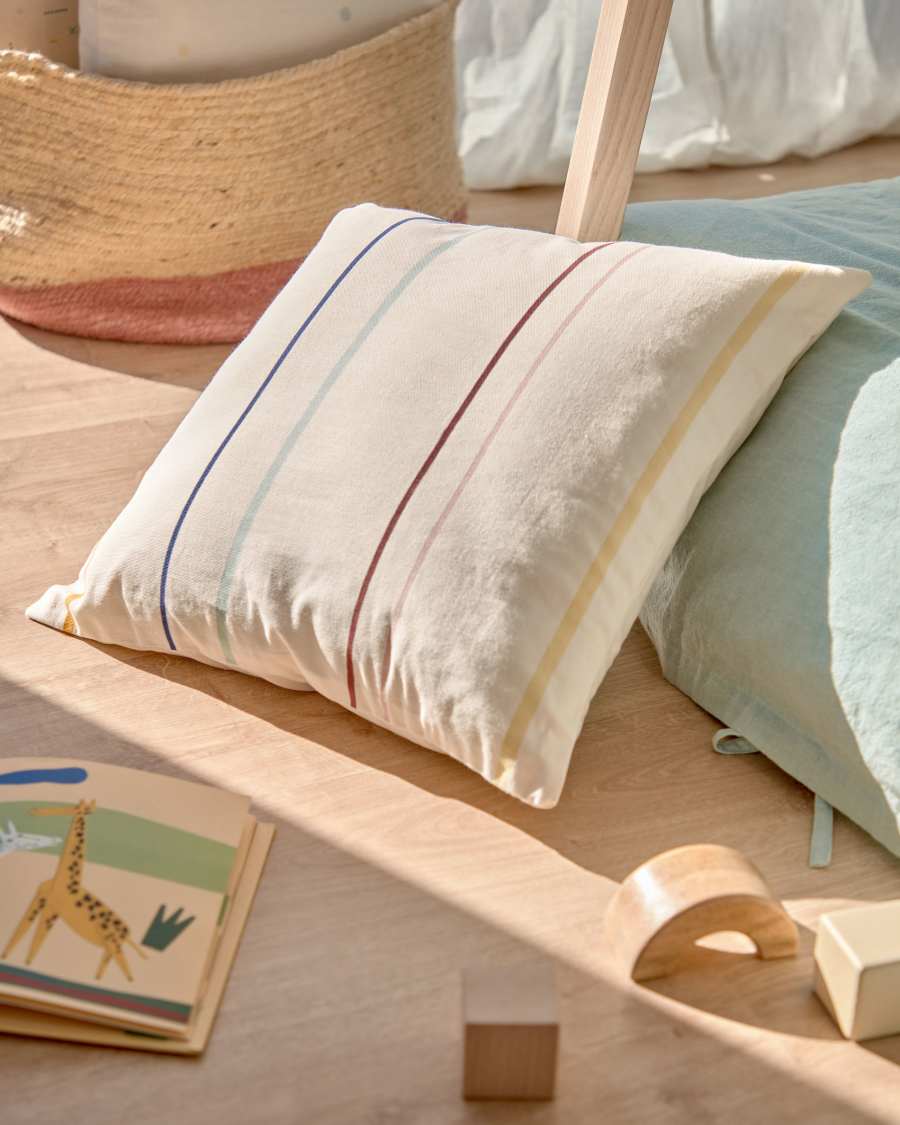 Nahilin 100% organic cotton cushion cover with multicolour stripes 45 x 45 cm