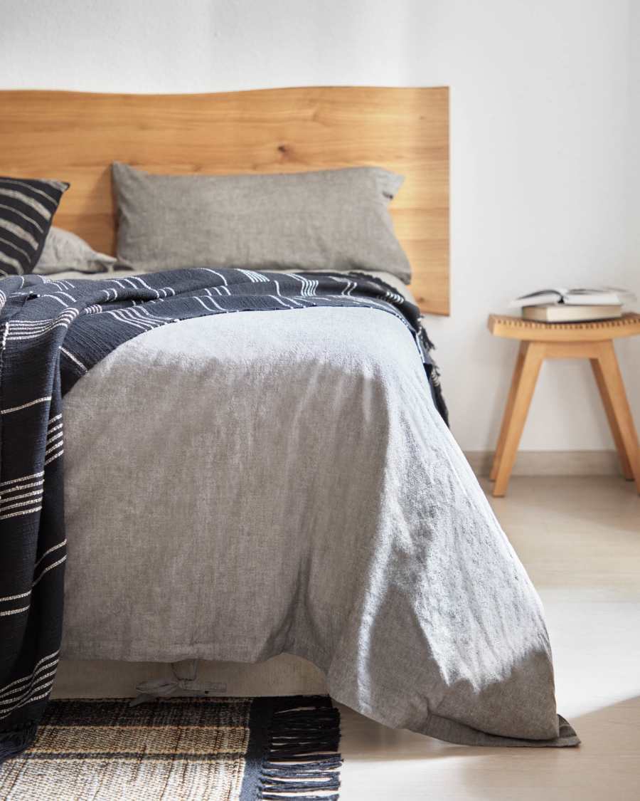 Parure Eglant drap,housse couette,taies oreiller coton bio GOTS et lin gris 150 x 190 cm