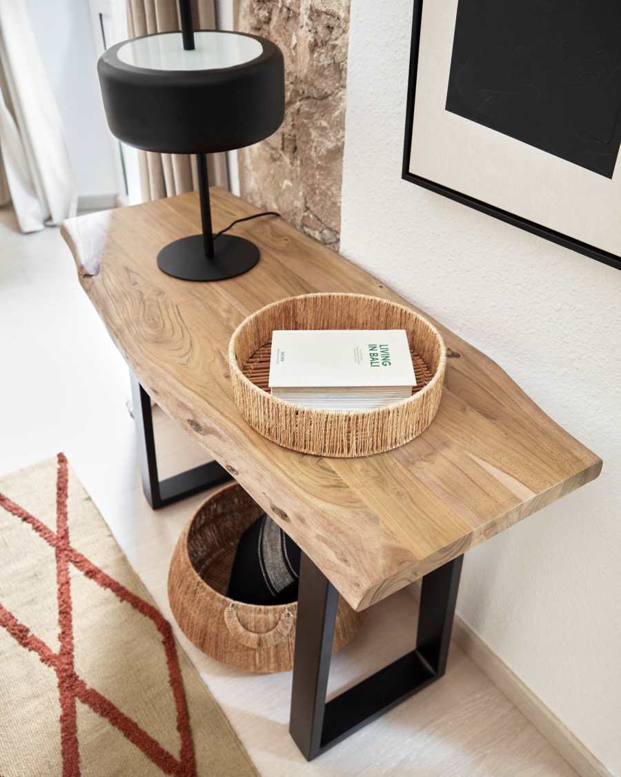 Estibalis set of 2 round jute and rattan trays with natural finish