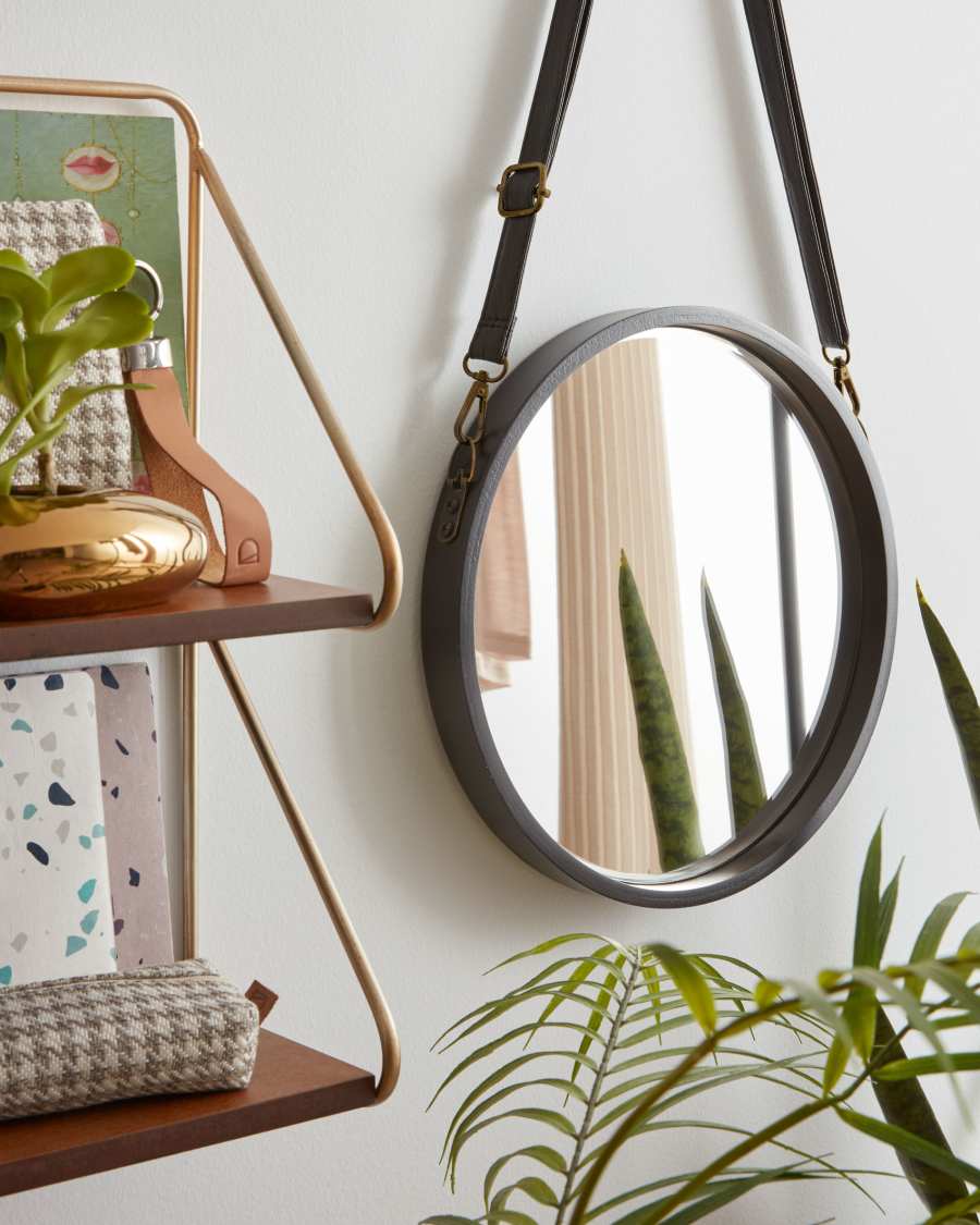 Raintree MDF and faux leather mirror in black, Ø 30 cm