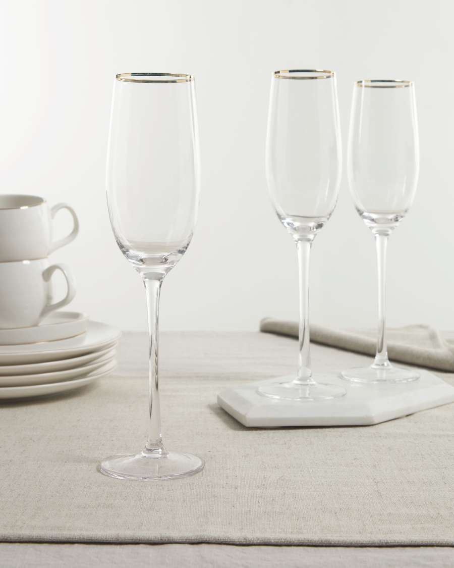 Calice da spumante Rasine in vetro trasparente e dettaglio dorato 20 cl