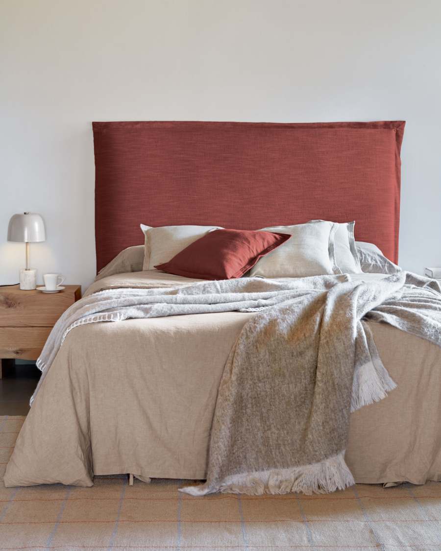 Tête de lit déhoussable Tanit en lin grenat pour lit jusqu’à 200 cm