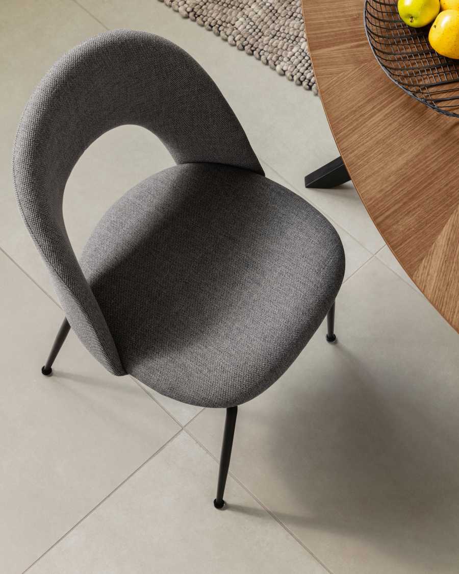 Mahalia dining chair in dark grey with steel legs, with a black painted finish FSC 100%