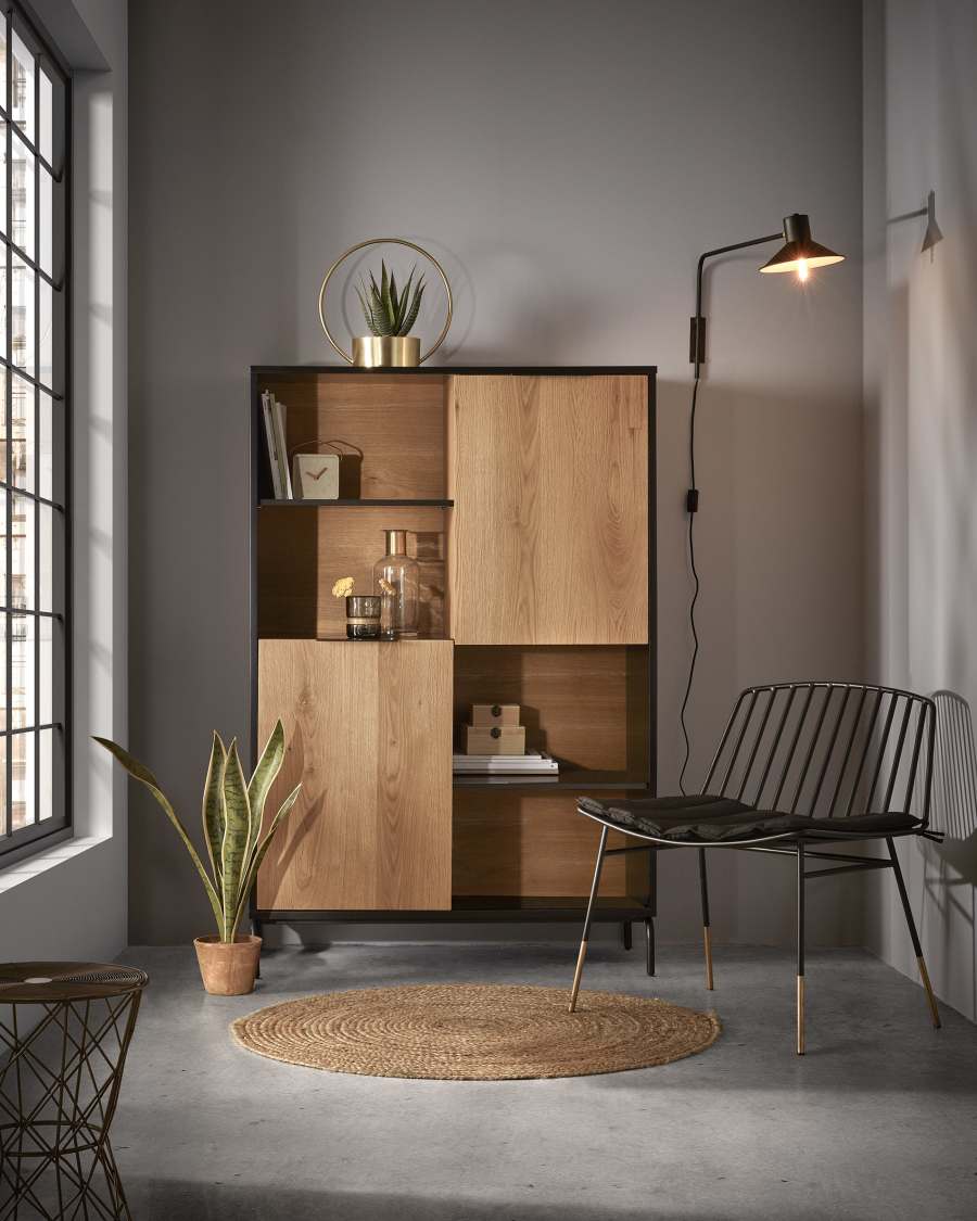 Savoi MDF shelf unit with black lacquer and black-finished steel 100 x 150 cm