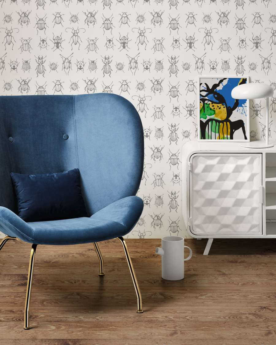 Violet Sessel aus Samt blau und Stahlbeine mit Finish in Gold