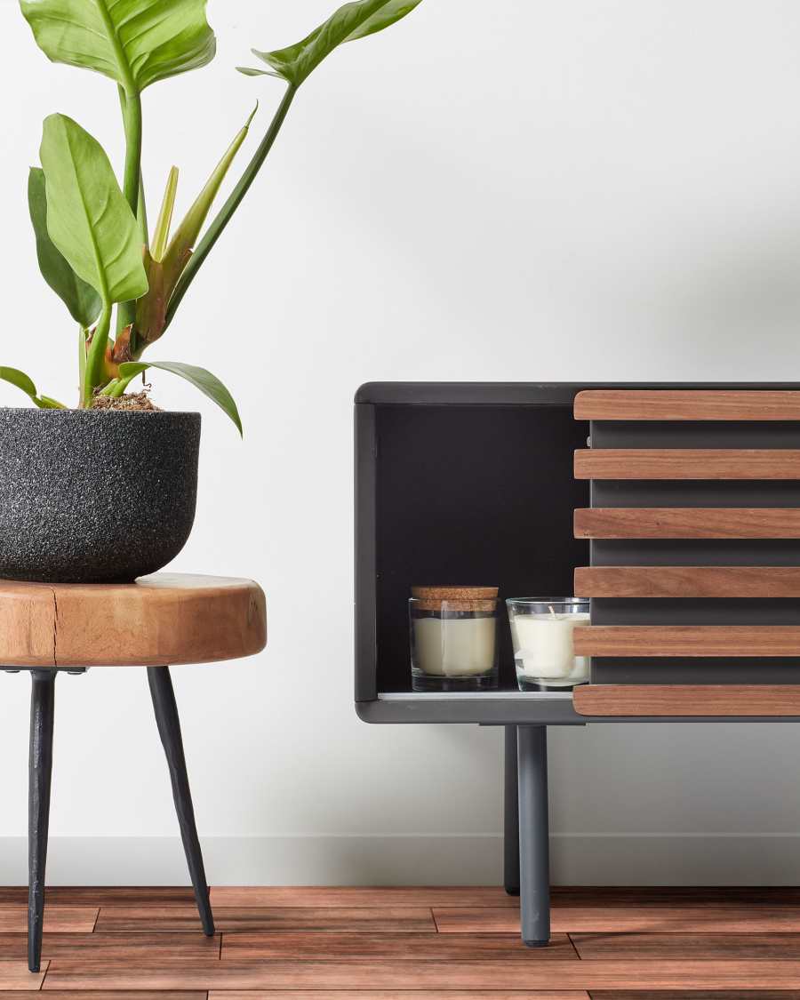 Mobile TV Kesia 1 anta impiallacciato noce laccato nero e acciaio nero 120 x 48,5 cm