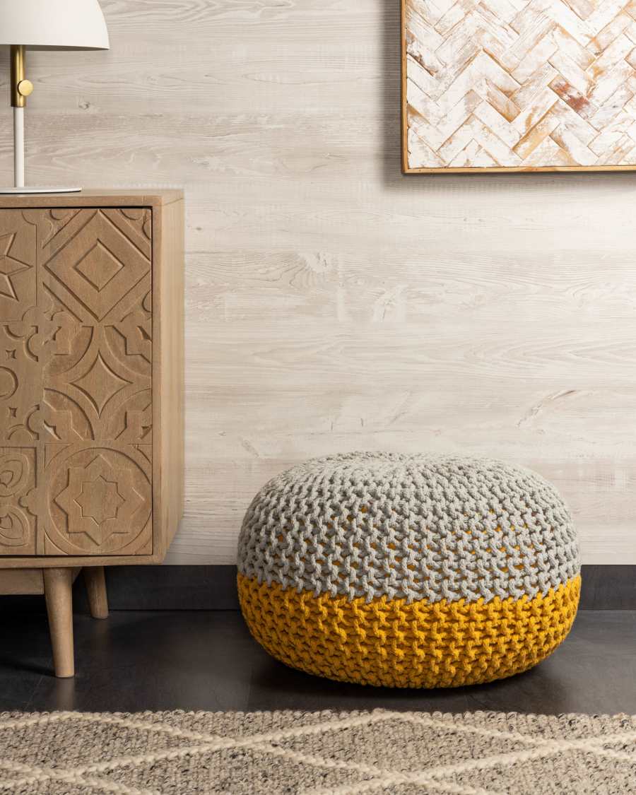 Mustard and grey Arnot pouf Ø 50 cm