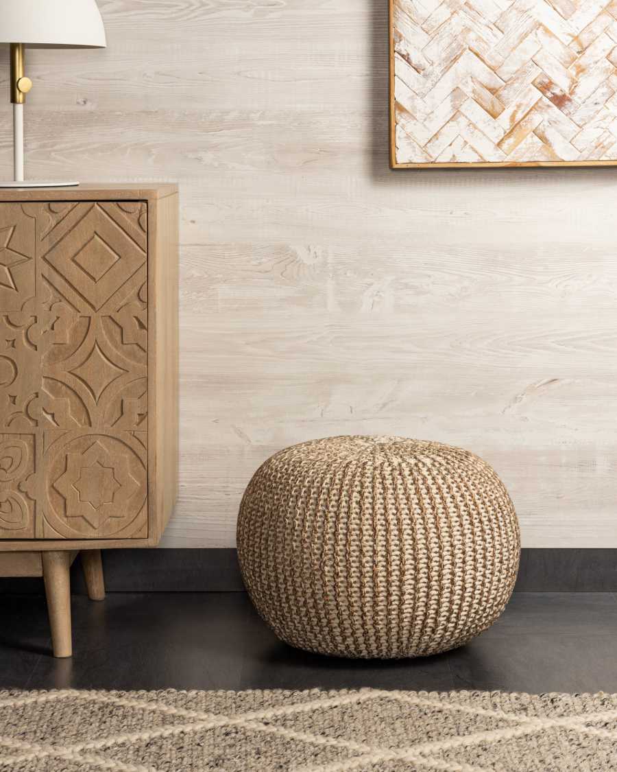 Pouf Shott Ø 45 cm blanc et laiton