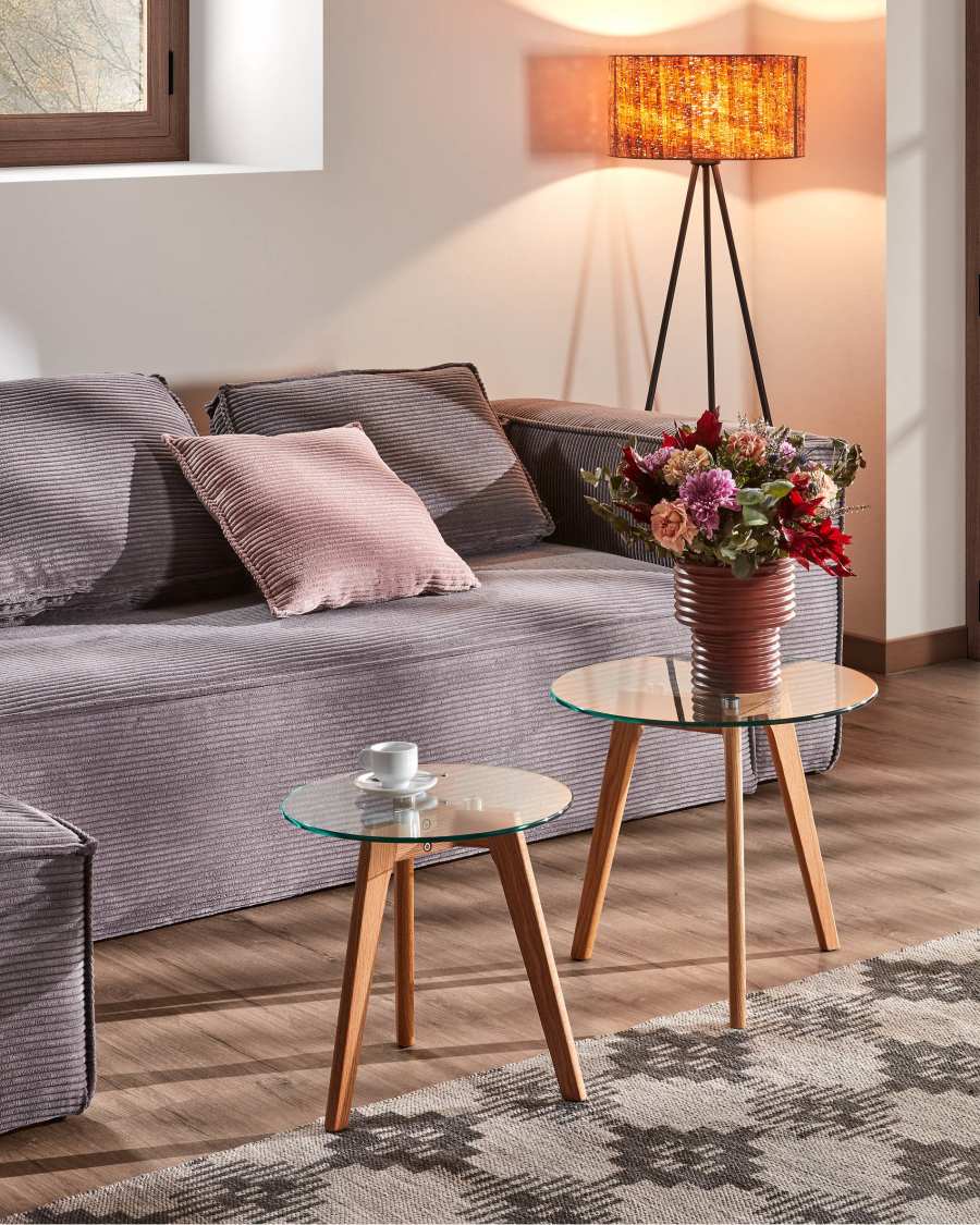 Σετ 2 βοηθητικά στρογγυλά τραπέζια Kirb Ø 50 / Ø 40 εκ, γυαλί