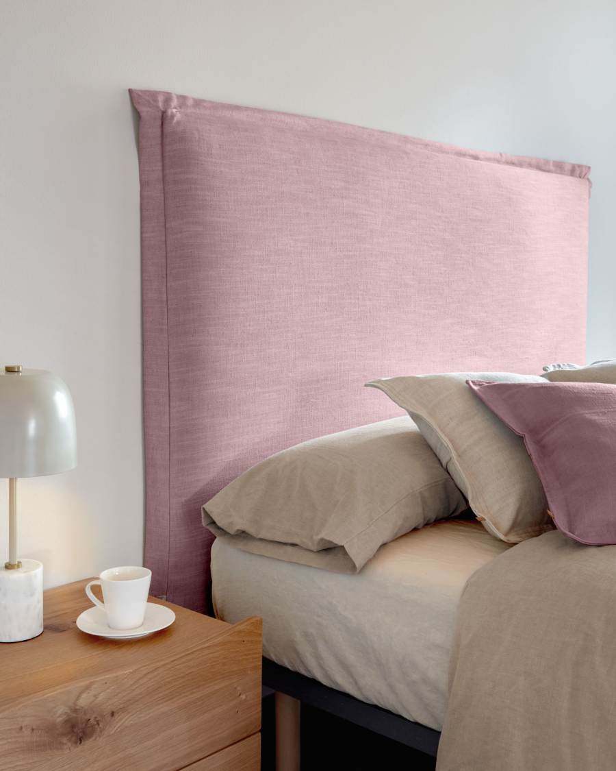 Tanit headboard with removable pink linen cover for a bed up to 160 cm