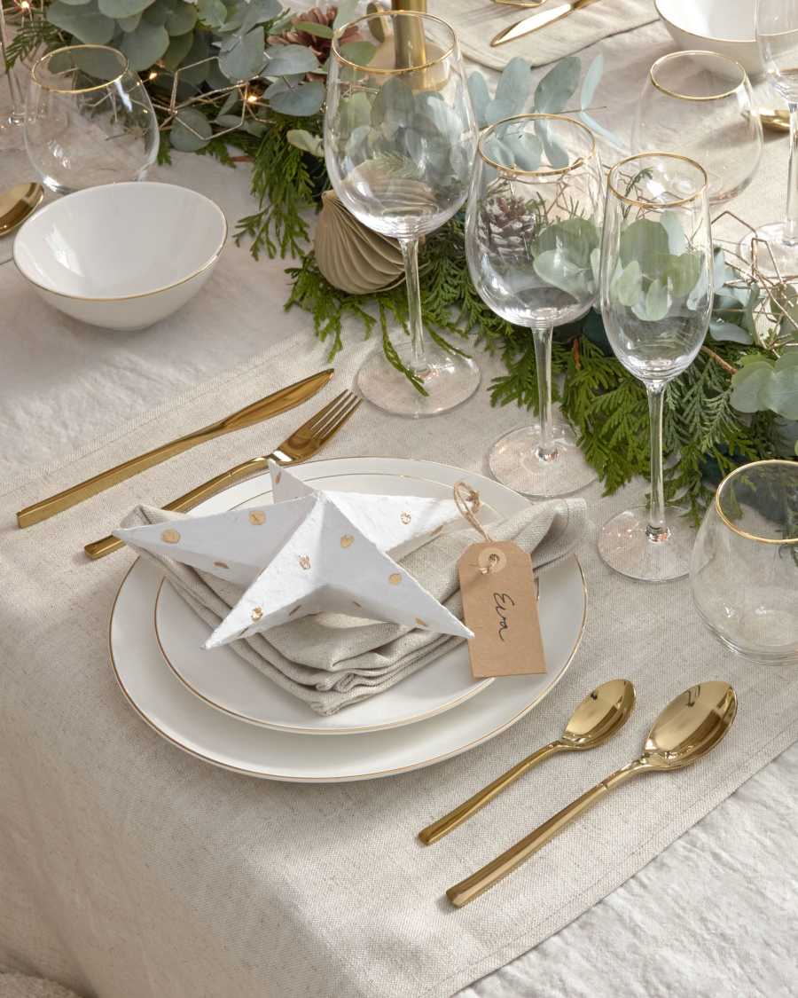 Estrella decorativa gran Victorina blanc i punts daurats