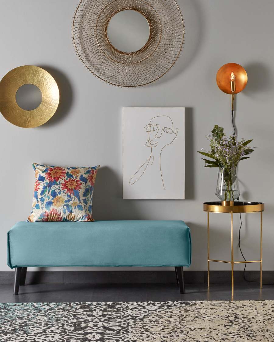 Bankje Dyla turquoise fluweel 111 cm