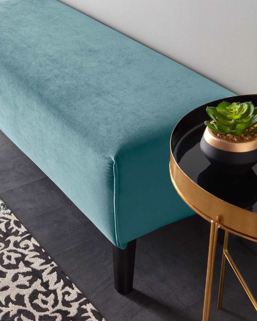 Bankje Dyla turquoise fluweel 111 cm