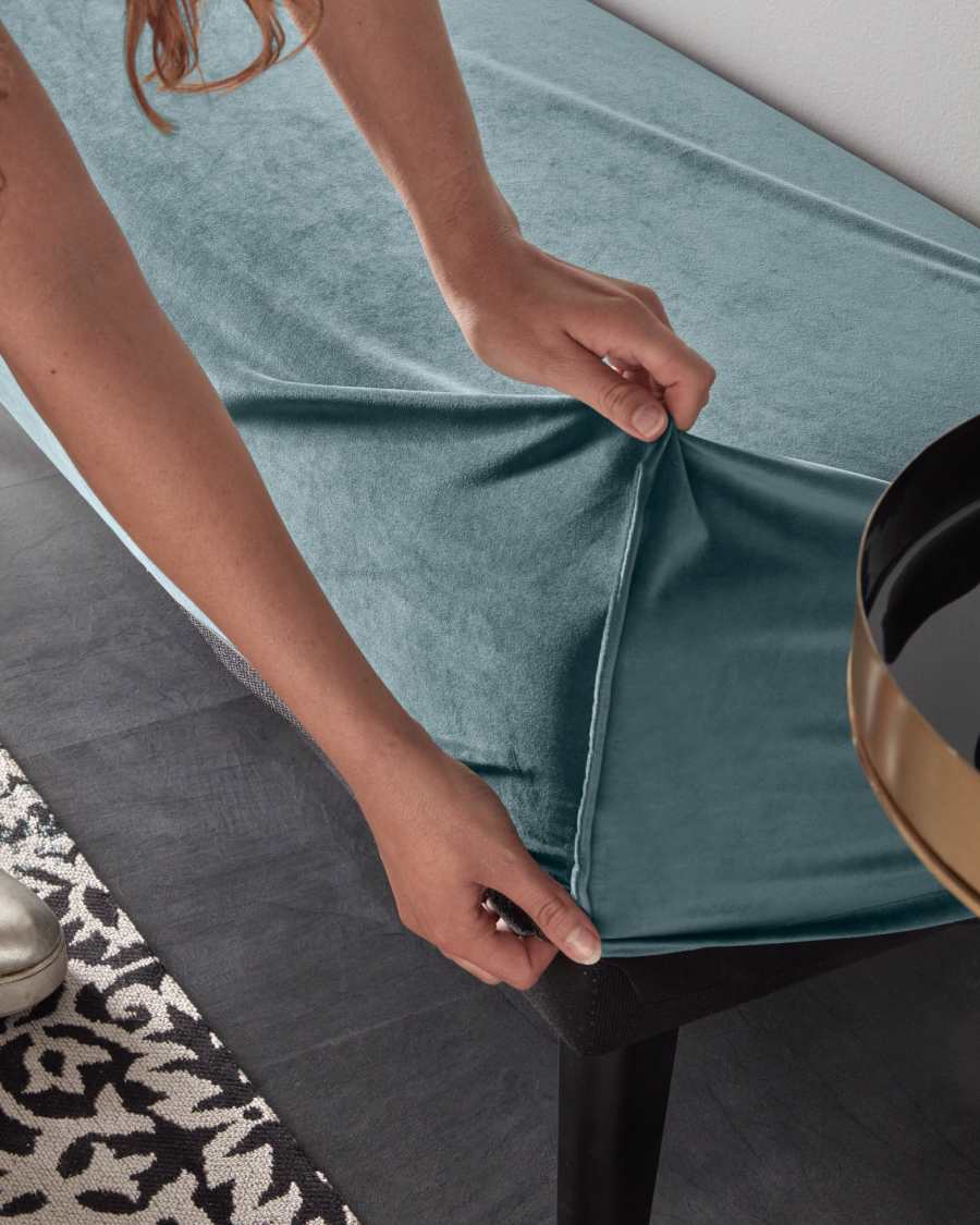 Bankje Dyla turquoise fluweel 111 cm