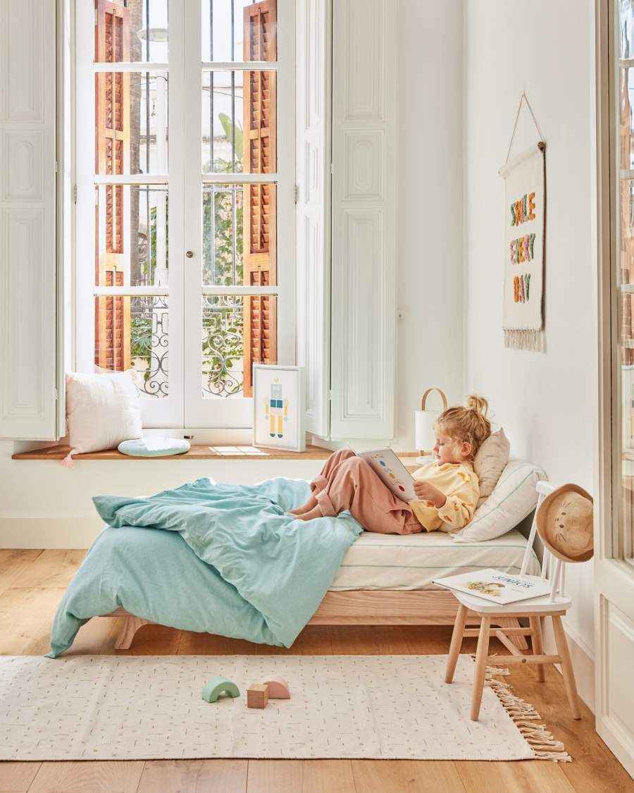 Parure Gaitana drap,housse couette,taies oreiller 100% coton bio GOTS turquoise 90x190 cm