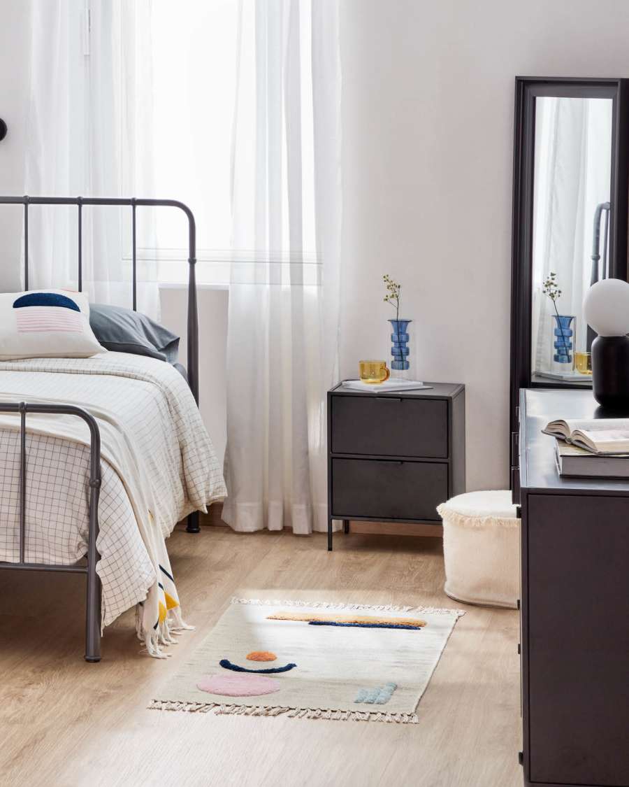 Capa almofada Natala 100% algodão branco e semi-círculo azul 45 x 45 cm