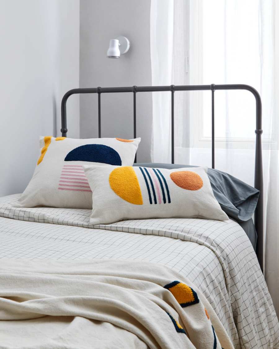 Capa almofada Natala 100% algodão branco e semi-círculo azul 45 x 45 cm