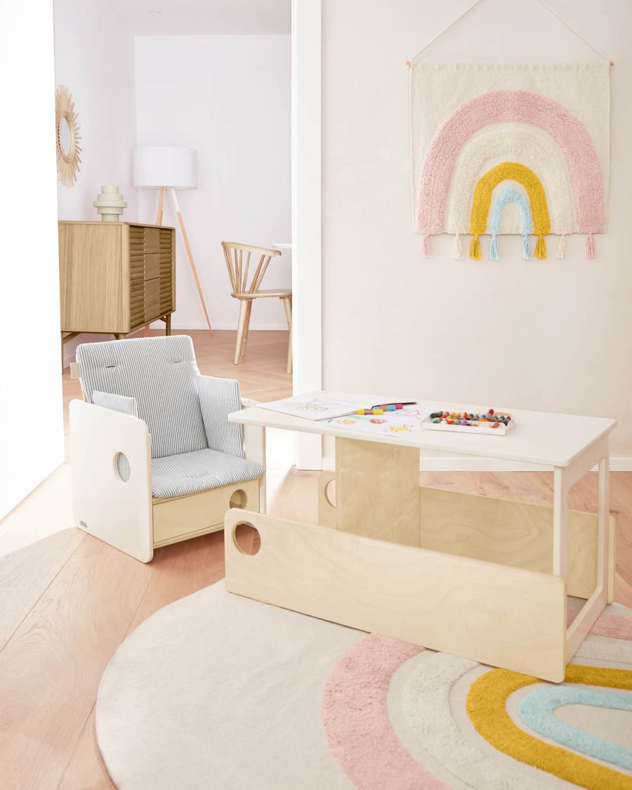 100% organic cotton (GOTS) Nuun highchair cushion in blue stripes