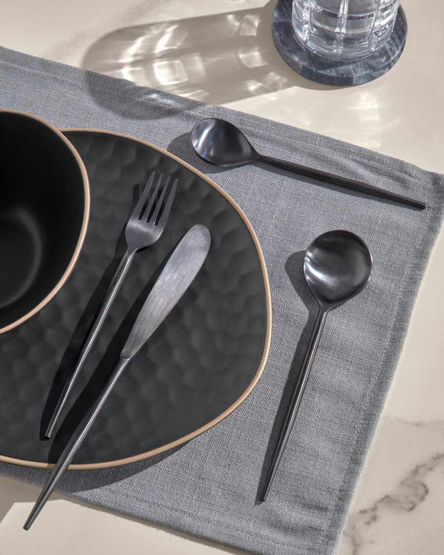 Fer rounded handle 16-piece black cutlery set