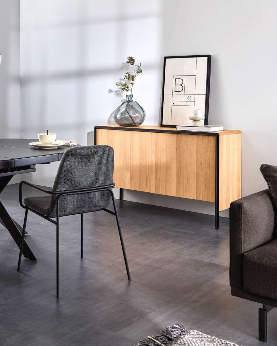 Nadyria Sideboard 2 Türen aus Eichenfurnier und Stahl in Schwarz 140 x 82 cm