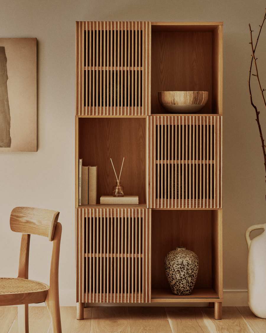 Beyla shelf unit in solid ash wood and ash veneer 84.5 x 170 cm FSC 100%