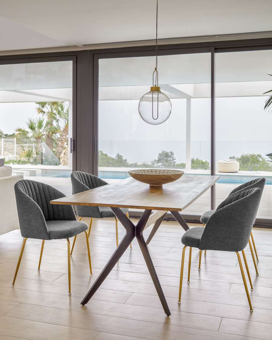Amethyst oak veneer table with a distressed finish and black steel legs, 160 x 90 cm