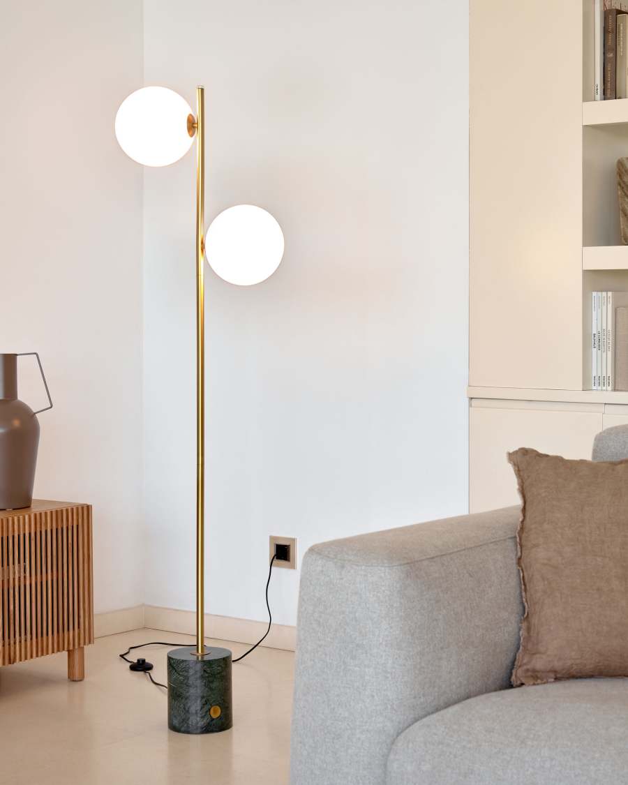 Lonela floor lamp in marble with green finish UK adapter
