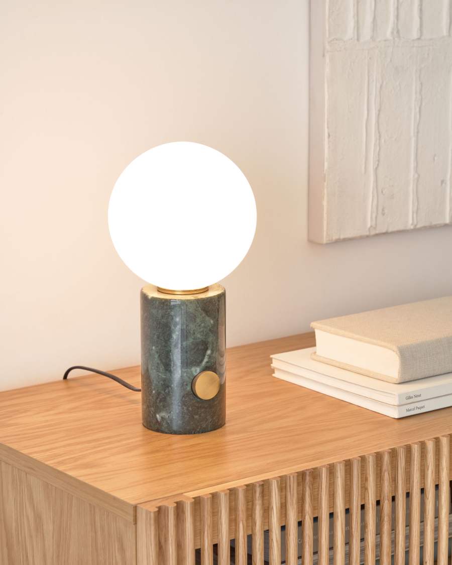 Lonela table lamp in marble with green finish UK adapter