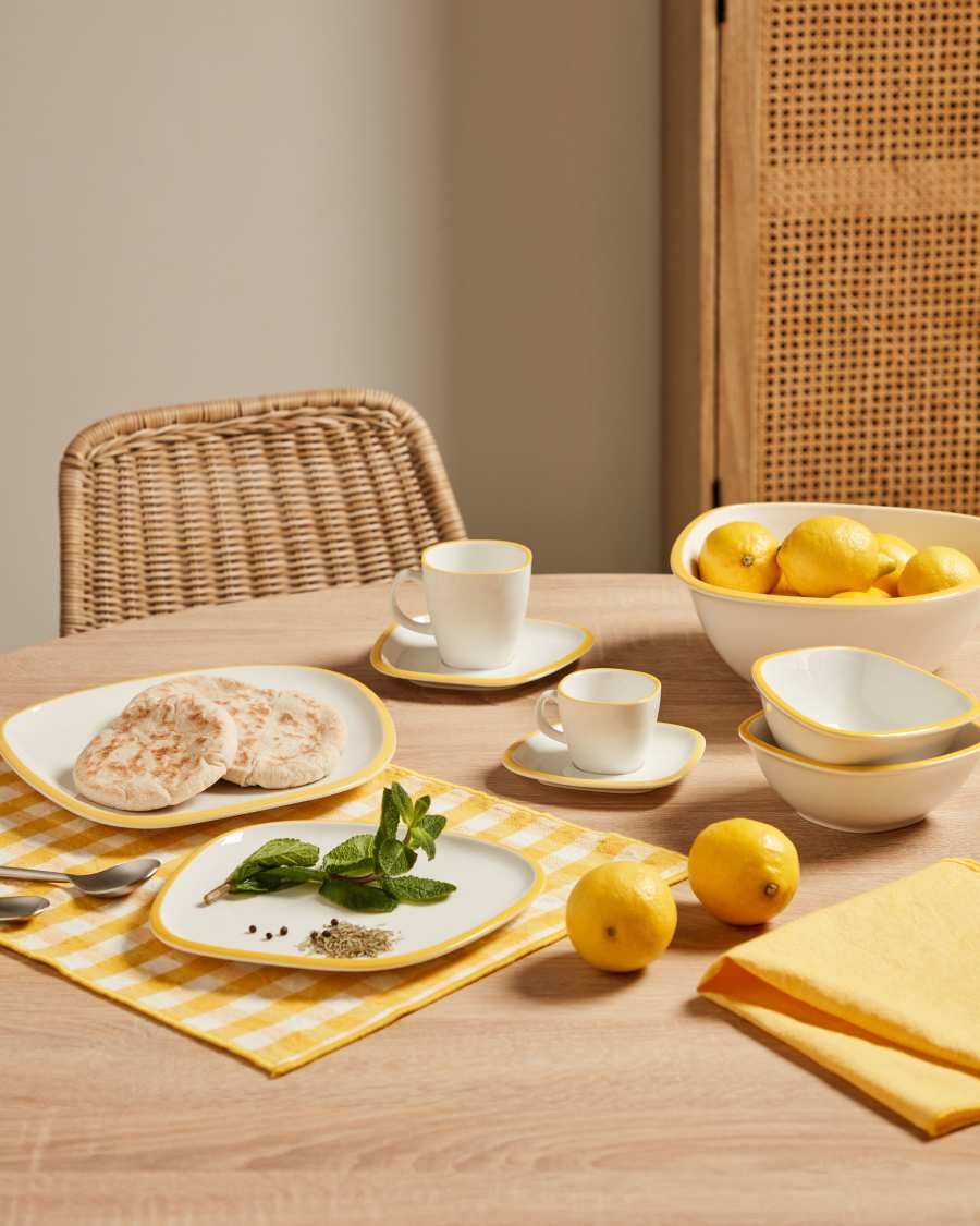 Odalin large porcelain bowl in yellow and white