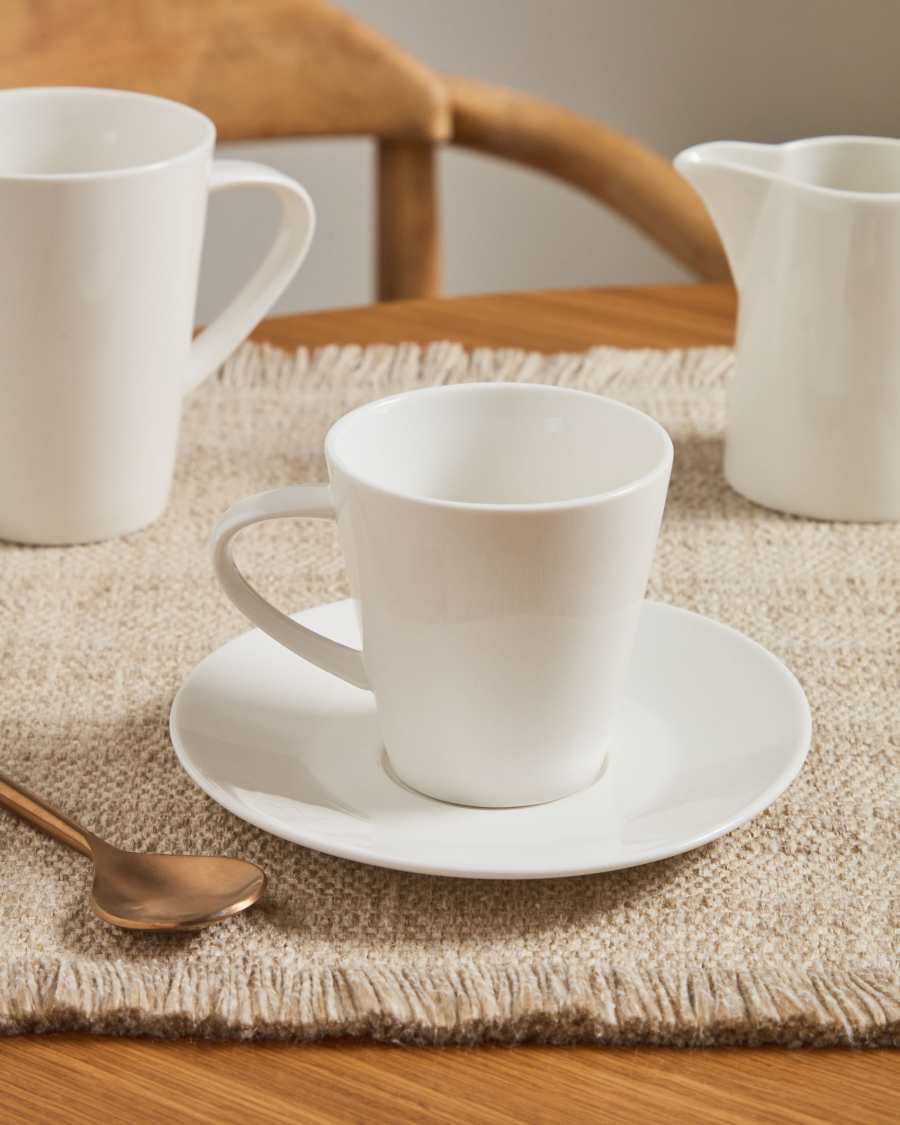 Pierina large porcelain coffee cup and saucer in white