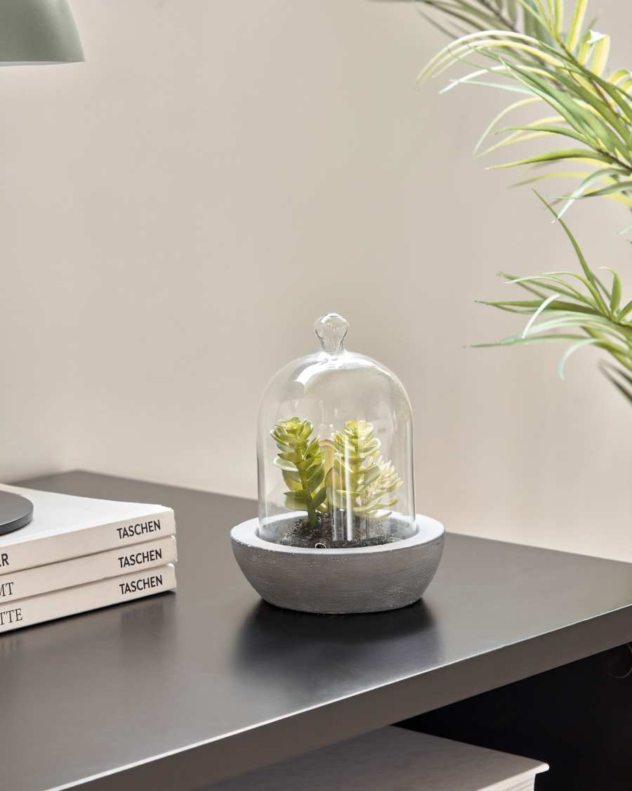 Artificial Suculenta mix in ceramic and glass pot