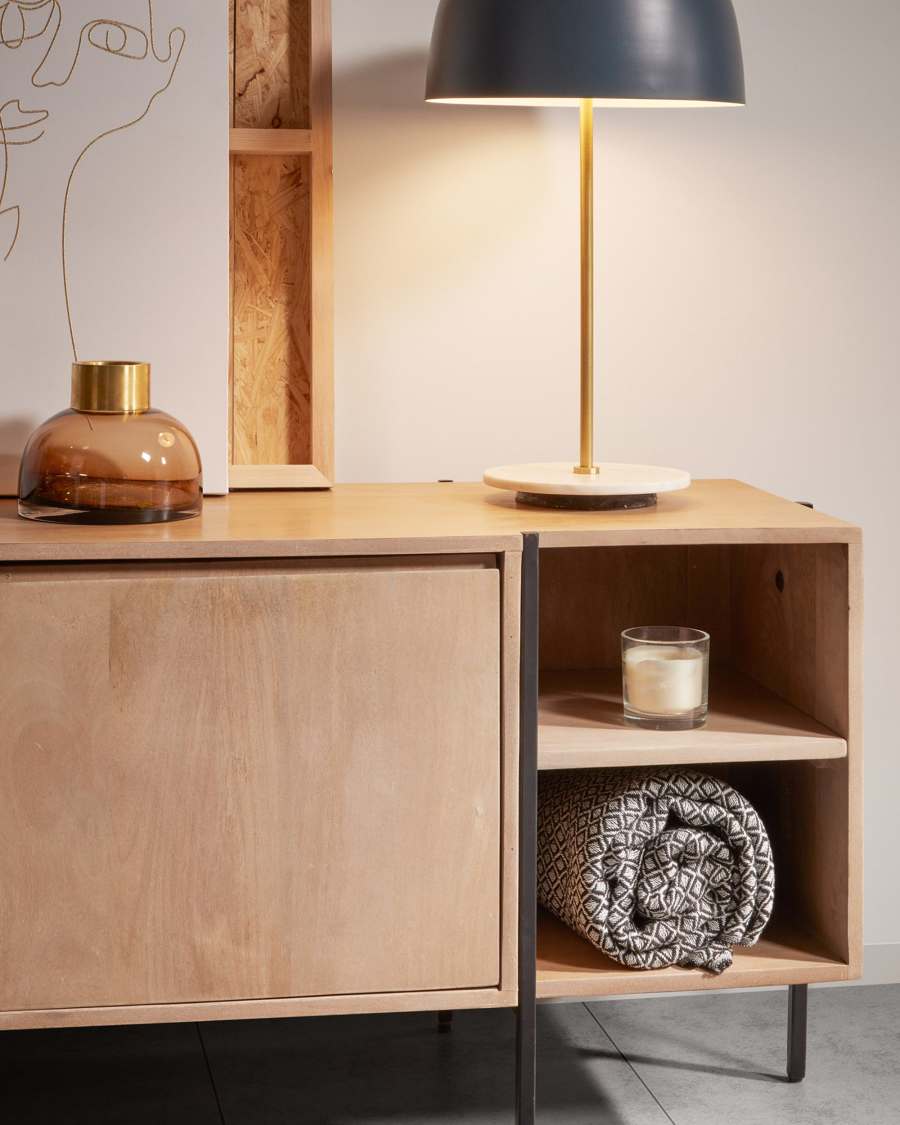 Palmia massief mangohout 2-deurs TV-meubel met staal afgewerkt in zwart, 160 x 56 cm