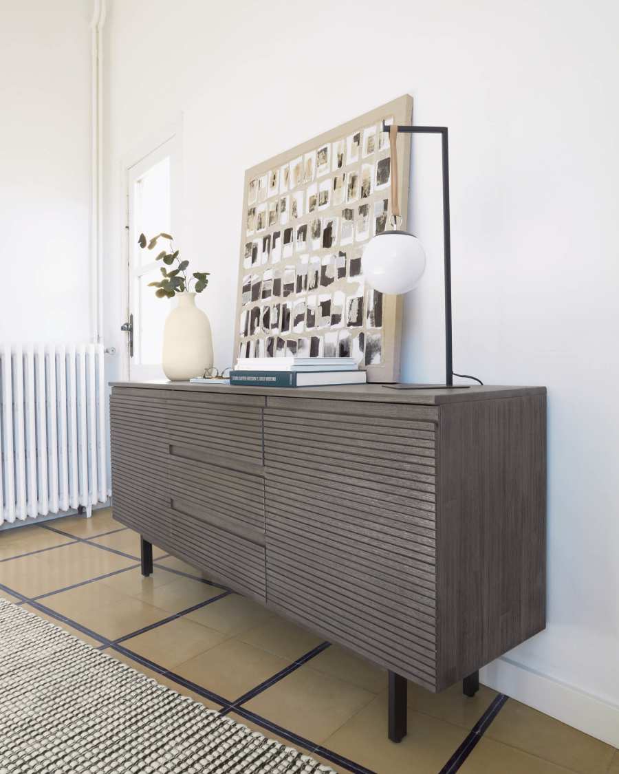 Aparador Indiann 2 portes i 3 calaixos de fusta massissa acàcia i acer negre 160 x 75 cm